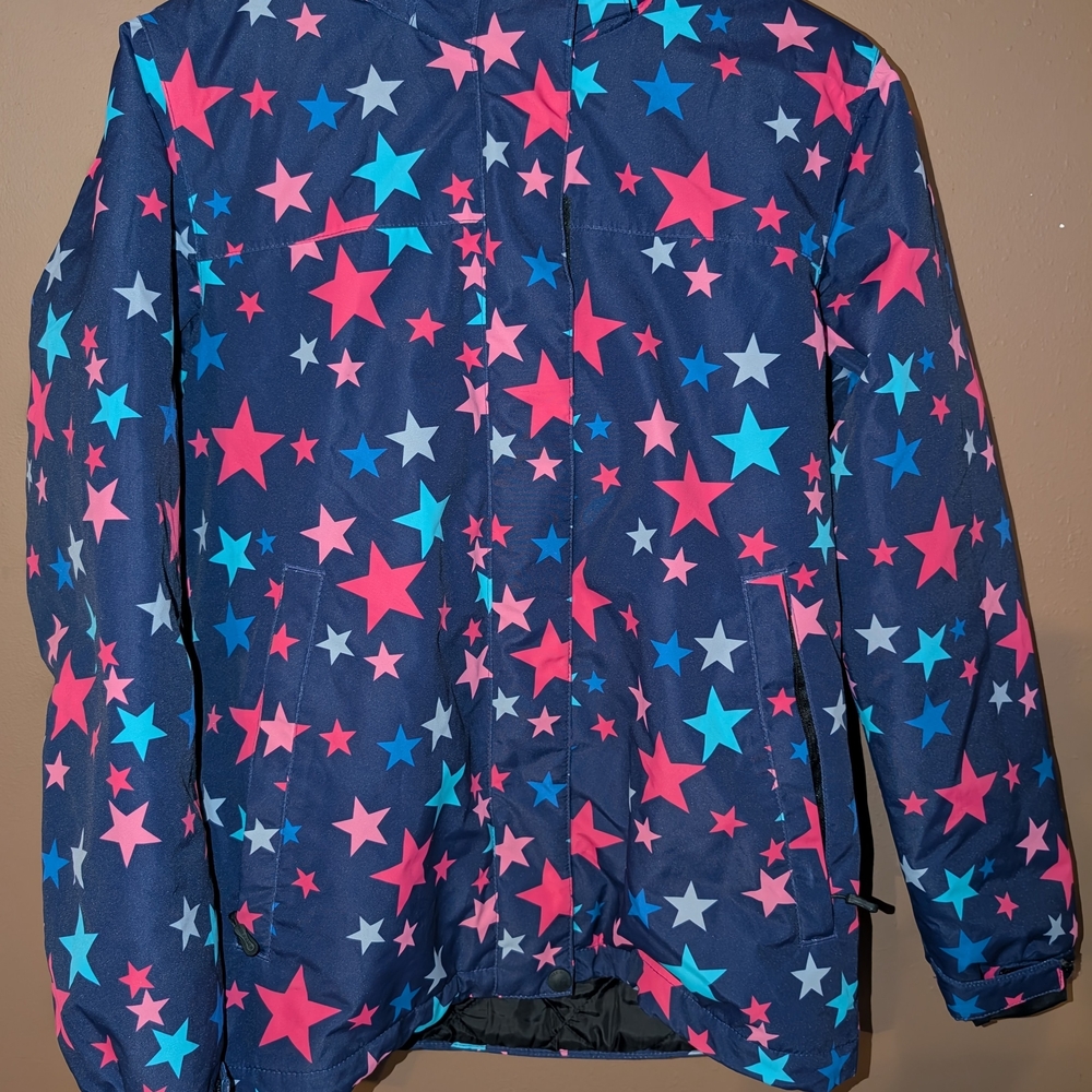Pink and Blue Star Pattern Puffer Jacket